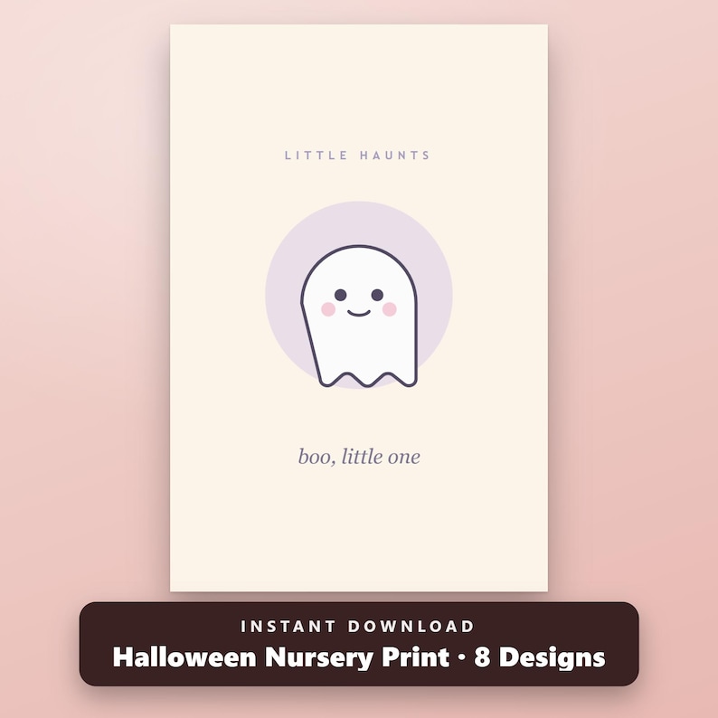 Spooky Cute Nursery Art Printable, Halloween Nursery Wall Art Set of 8, Ghost Pumpkin Bat Prints, 16x20 11x14 8x10, Instant Download