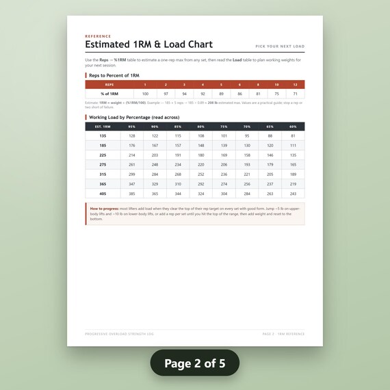 Strength Training Log Printable, Progressive Overload Tracker, Weekly Workout Sheets, Set Rep Weight Log, 1RM Reference, Instant Download, image 6