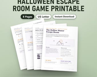 Printbaar Halloween Escape Room-spel, spookhuismysterie voor kinderen en tieners, invulbaar PDF-bestand, 2 moeilijkheidsniveaus, handleiding voor de spelleider, US Letter-formaat.