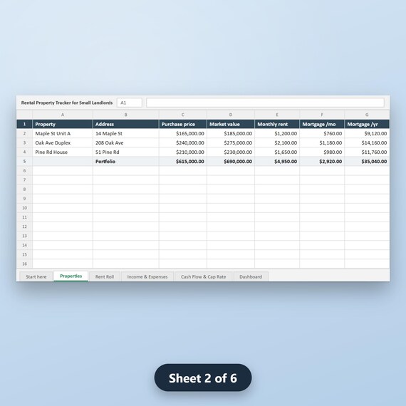 Rental Property Spreadsheet, Small Landlord Income Expense Tracker, Rent Roll, Schedule E, Cash Flow, Cap Rate, Excel, Google Sheets, image 6