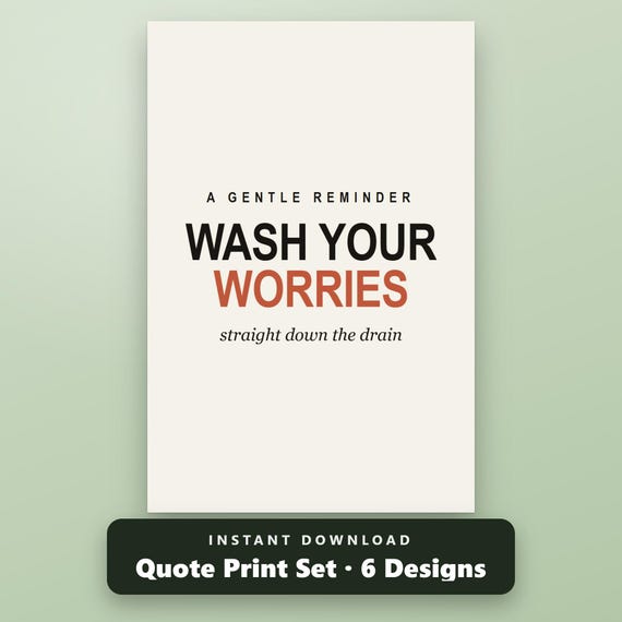 Funny Bathroom Printable Set of 6, Minimalist Typography Wall Art Prints, Black White Humor Quotes, 16x20 11x14 8x10, Instant Download