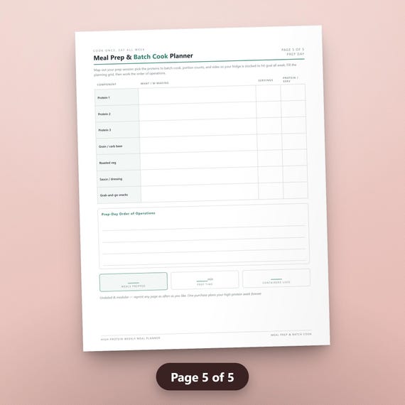 Undated High-Protein Weekly Meal Planner Printable PDF, 7-Day Menu & Protein Tracker, image 8