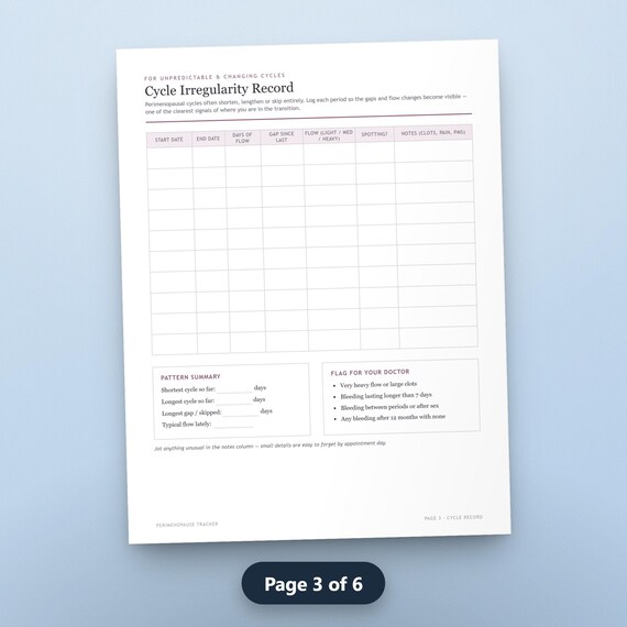 Menopause Tracker Printable, Perimenopause Symptom Log, Hot Flash Sleep Cycle & Doctor Prep Sheet, US Letter PDF, Instant Download, image 6