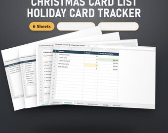 Spreadsheet voor kerstkaartenlijsten, adresregistratie voor kerstkaarten, logboek van verzonden en ontvangen kaarten, geschiedenis over meerdere jaren, Excel, Google Sheets, direct beschikbaar