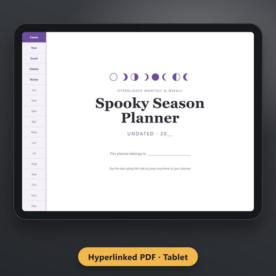 Halloween Digital Planner Undated, Spooky Season Planner, Hyperlinked Planner, Moon Phase Planner, Hyperlinked PDF, Tablet, Instant Download, image 2