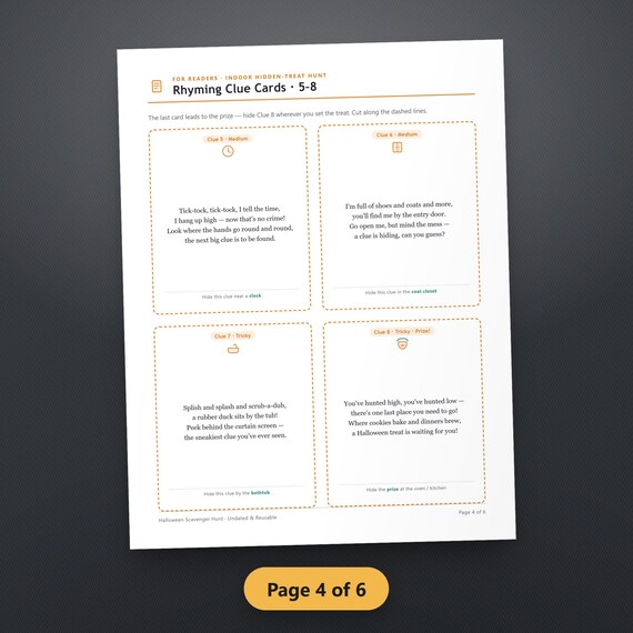 Halloween Scavenger Hunt Printable for Kids, Fillable Rhyming Clue Cards & Picture Hunt, Indoor Outdoor Party Game, US Letter, A4, Instant, image 7
