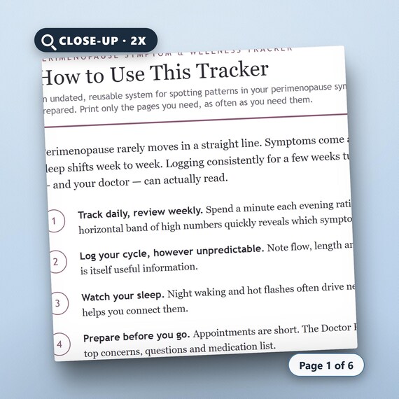 Menopause Tracker Printable, Perimenopause Symptom Log, Hot Flash Sleep Cycle & Doctor Prep Sheet, US Letter PDF, Instant Download, image 4