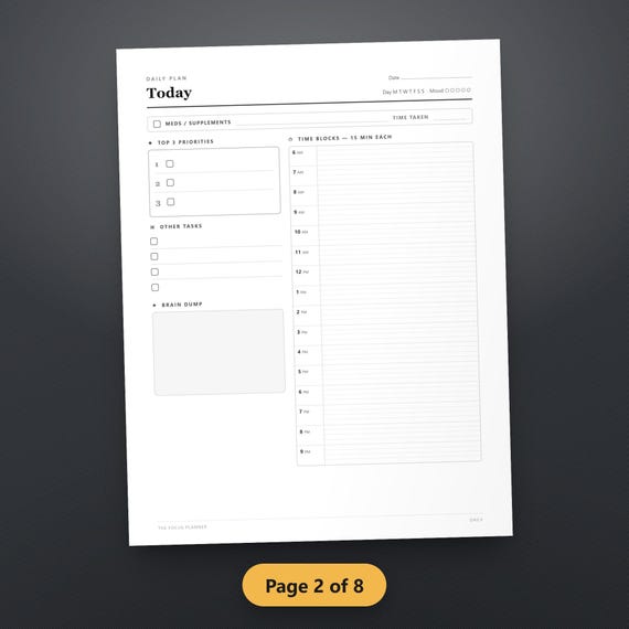 ADHD Daily Planner Adult, Undated Weekly Planner Printable, Time Blocking, Brain Dump, Habit Tracker, US Letter & A4, Instant Download, image 5