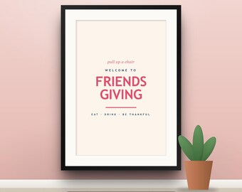 Printbare set van 8 decoraties voor Friendsgiving, moderne feestborden en muurdecoratie, welkomstborrel met drankjesbuffet, 16x20, 11x14, 8x10, direct te downloaden