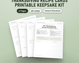 Printbare Thanksgiving-receptenkaartjes, invulbare bewaarset, 4x6, 3x5 inch, volledige pagina, familiereceptenset, US Letter, A4, direct te downloaden