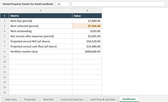 Rental Property Spreadsheet, Small Landlord Income Expense Tracker, Rent Roll, Schedule E, Cash Flow, Cap Rate, Excel, Google Sheets, image 16