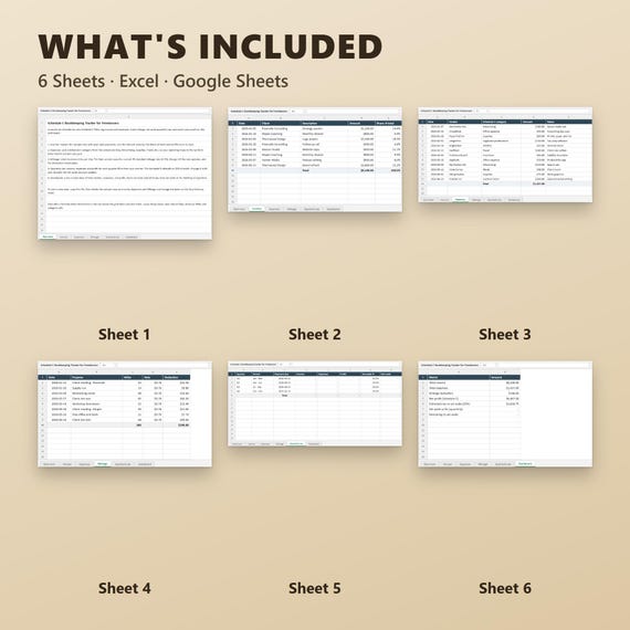 Small Business Bookkeeping Spreadsheet, Schedule C Expense Tracker, Freelancer Bookkeeping, Excel, Google Sheets, Instant Download, image 3
