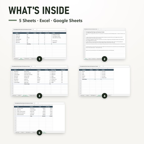 Thanksgiving Potluck Spreadsheet, Friendsgiving Dish Sign Up & Headcount Tracker, Cost Split, Excel, Google Sheets, Instant Download, image 2