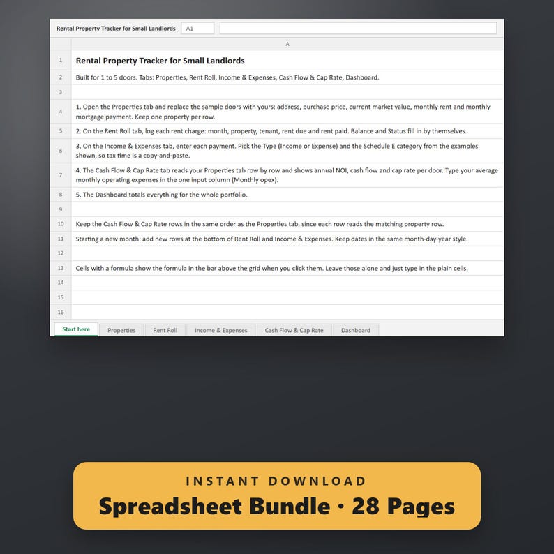 Rental Property Spreadsheet Bundle, Landlord Tracker, Income & Expense Tracker, Schedule E Bookkeeping, US Letter, A4, Instant Download