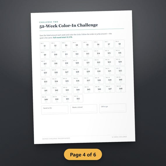52 Week Savings Challenge Printable Bundle, 100 Envelope Tracker, No Spend Calendar, Custom Goal Tracker, PDF Instant Download, image 7