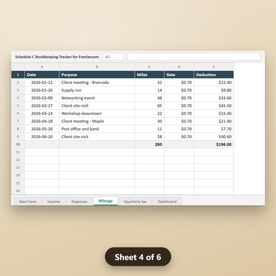 Small Business Bookkeeping Spreadsheet, Schedule C Expense Tracker, Freelancer Bookkeeping, Excel, Google Sheets, Instant Download, image 8