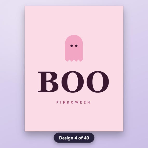 Pink Halloween Printable Wall Art, Set of 8 Pastel Ghost Typography Prints, Pinkoween Gallery Wall, 16x20, 11x14, 8x10, Instant Download, image 8