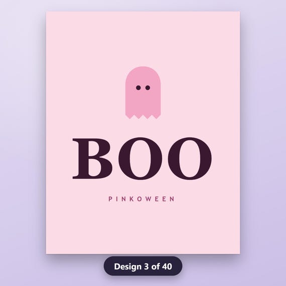Pink Halloween Printable Wall Art, Set of 8 Pastel Ghost Typography Prints, Pinkoween Gallery Wall, 16x20, 11x14, 8x10, Instant Download, image 7