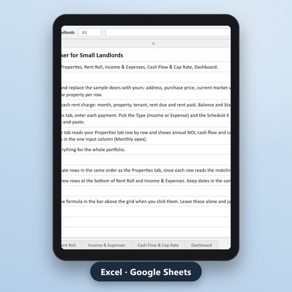Rental Property Spreadsheet, Small Landlord Income Expense Tracker, Rent Roll, Schedule E, Cash Flow, Cap Rate, Excel, Google Sheets, image 2