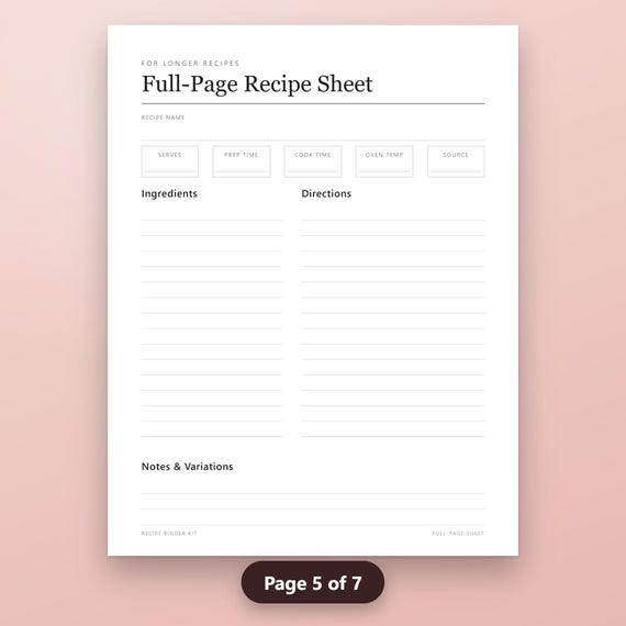 Recipe Binder Kit Printable, Fillable 4x6 Recipe Cards, Dividers, Cover, Conversions Chart, US Letter PDF, Instant Download, image 9