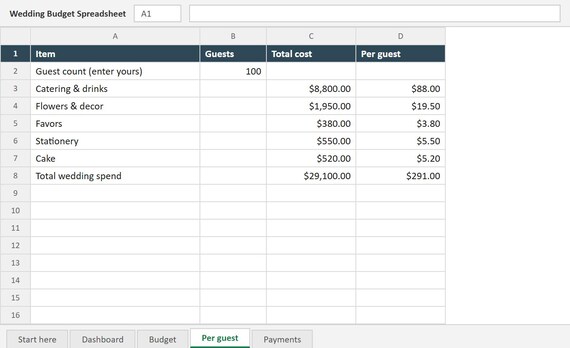 Wedding Budget Spreadsheet, Excel & Google Sheets Template, Per-Guest Cost Calculator, Vendor Payment Tracker, Instant Download, image 13