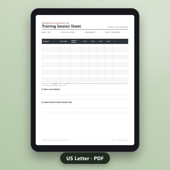 Strength Training Log Printable, Progressive Overload Tracker, Weekly Workout Sheets, Set Rep Weight Log, 1RM Reference, Instant Download, image 2