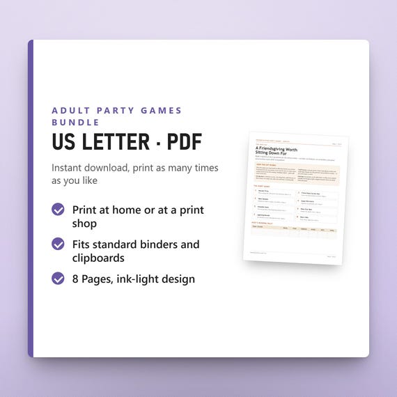 Friendsgiving Party Games, Fillable Adult Thanksgiving Games, 8 Host Games, Trivia Friend Feud Charades, US Letter, A4, Printable PDF, image 9