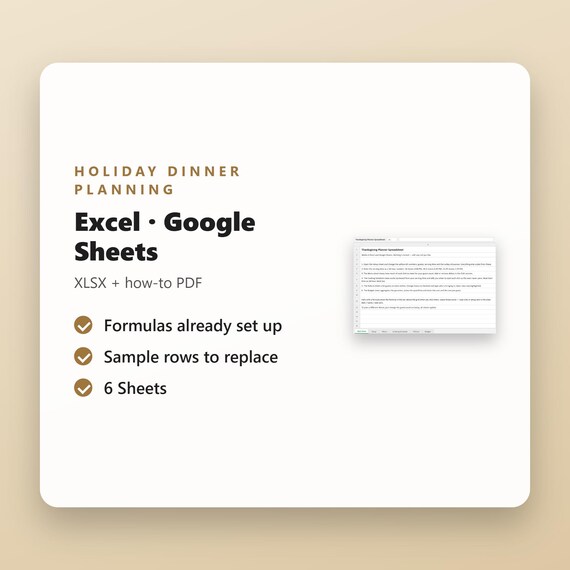 Thanksgiving Planner Spreadsheet, Turkey & Portion Calculator, Cooking Schedule, Guest List, Budget, Excel, Google Sheets, Instant Download, image 5