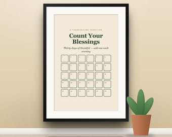 Thanksgiving Countdown Muurdecoratie, Set van 6 Dankbaarheid Countdown Posters, Invulbaar 30 Dagen Dankbaar, 16x20, 11x14, 8x10, Direct Printbaar