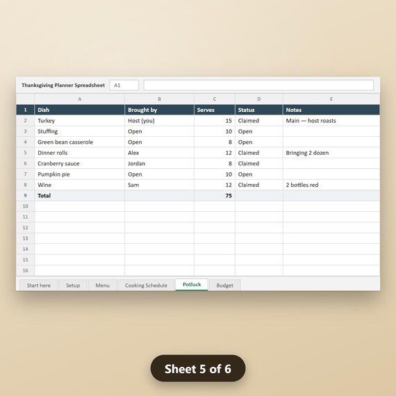 Thanksgiving Planner Spreadsheet, Turkey & Portion Calculator, Cooking Schedule, Guest List, Budget, Excel, Google Sheets, Instant Download, image 9