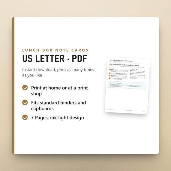 Halloween Lunch Box Notes for Kids, Fillable Note Cards, 40+ Not Too Spooky Jokes, Printable US Letter, A4, Instant Download, image 9
