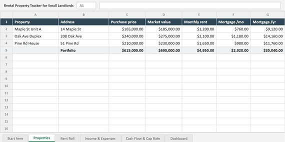 Rental Property Spreadsheet, Small Landlord Income Expense Tracker, Rent Roll, Schedule E, Cash Flow, Cap Rate, Excel, Google Sheets, image 12