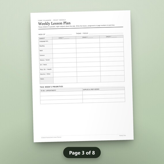 Undated Homeschool Planner PDF, Multi-Child Weekly Lesson Planner, Attendance Log, Reading Record, US Letter, Instant Download, image 6