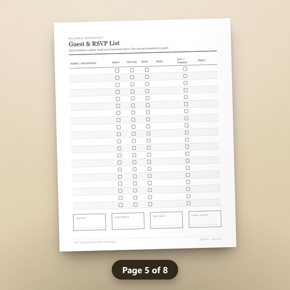DIY Wedding Planner Printable, Undated Wedding Planning Binder, Budget Tracker, Guest List, Vendor Log, Seating Chart, Instant Download, image 8