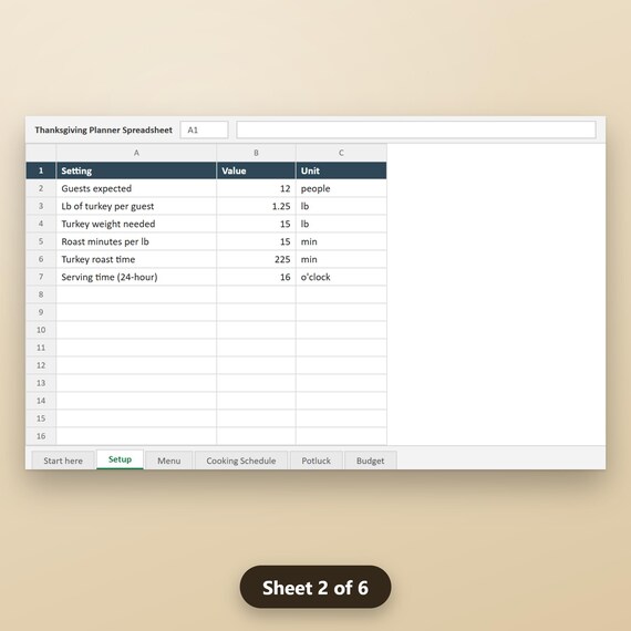 Thanksgiving Planner Spreadsheet, Turkey & Portion Calculator, Cooking Schedule, Guest List, Budget, Excel, Google Sheets, Instant Download, image 6