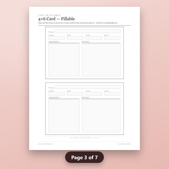 Recipe Binder Kit Printable, Fillable 4x6 Recipe Cards, Dividers, Cover, Conversions Chart, US Letter PDF, Instant Download, image 7