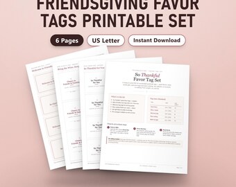 Printbare set bedankkaartjes voor Friendsgiving, bedankkaartjes voor gasten met de tekst "Zo dankbaar", kaartjes voor wijnflessen en welkomsttassen, invulbaar PDF-bestand, US Letter, A4, direct te gebruiken