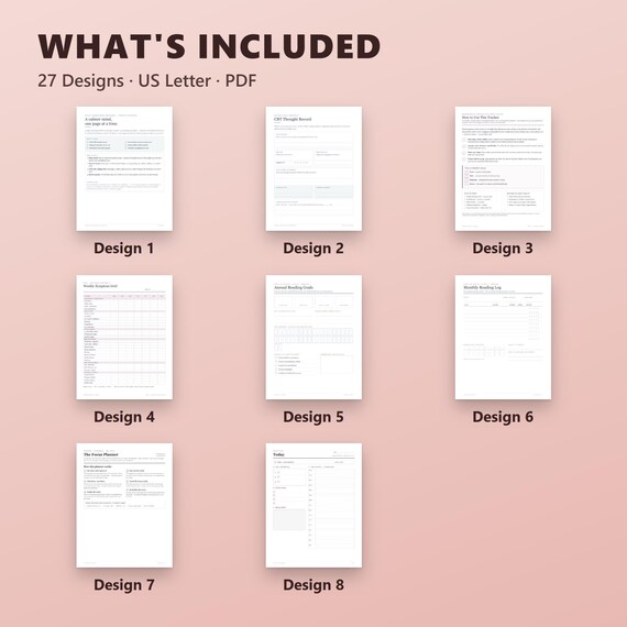 Anxiety Worksheets Printable Bundle, CBT Thought Record, Adhd Planner, Symptom Tracker, US Letter, A4, Instant Download PDF, image 3