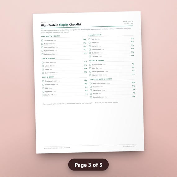 Undated High-Protein Weekly Meal Planner Printable PDF, 7-Day Menu & Protein Tracker, image 6