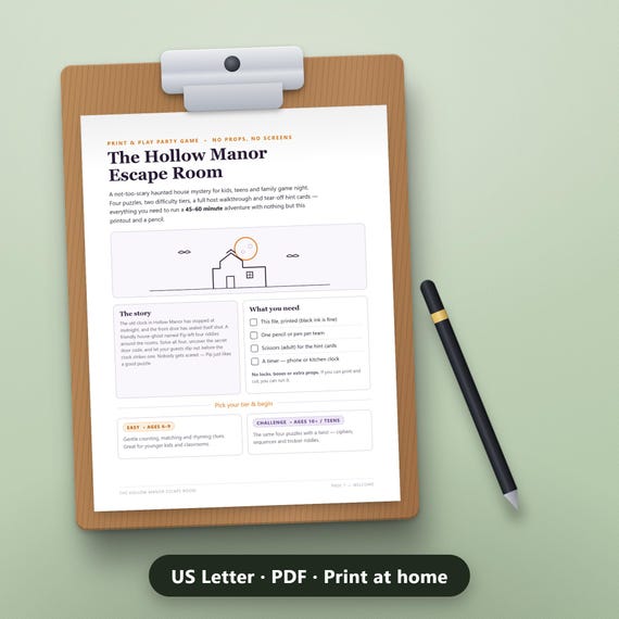 Halloween Escape Room Game Printable, Haunted House Mystery for Kids & Teens, Fillable, 2 Difficulty Tiers, US Letter, A4, Instant Download, image 3