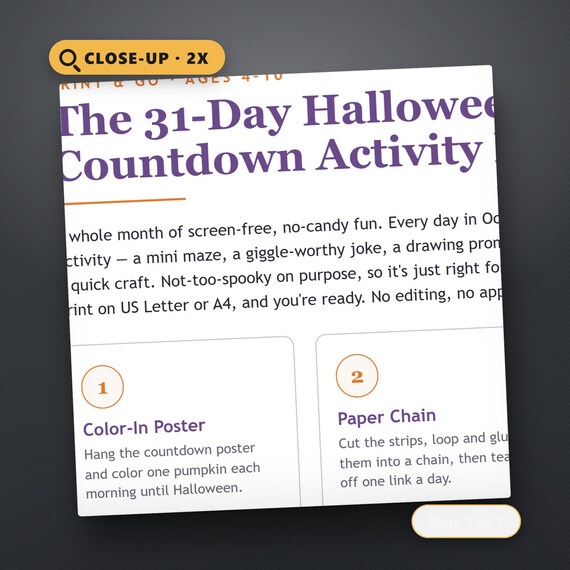 Kids Halloween Countdown Printable, 31 Day Activity Advent Calendar, Daily Cards, Color-In Chart & Paper Chain, Fillable, US Letter, A4, image 4