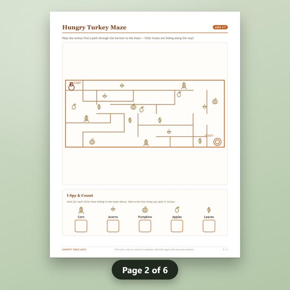 Thanksgiving Activity Placemat Printable Bundle, Fillable Kids Placemats, 6 Activity Mats, US Letter, A4, Instant Download, image 6