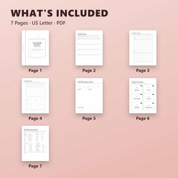 Recipe Binder Kit Printable, Fillable 4x6 Recipe Cards, Dividers, Cover, Conversions Chart, US Letter PDF, Instant Download, image 3