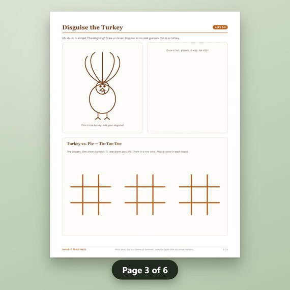 Thanksgiving Activity Placemat Printable Bundle, Fillable Kids Placemats, 6 Activity Mats, US Letter, A4, Instant Download, image 7
