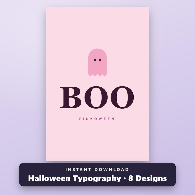 Pink Halloween Printable Wall Art, Set of 8 Pastel Ghost Typography Prints, Pinkoween Gallery Wall, 16x20, 11x14, 8x10, Instant Download