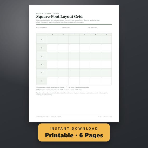 Seed Starting Schedule Printable, Vegetable Garden Planner PDF, Crop Rotation, Square Foot Grid, Frost Date, Instant Download
