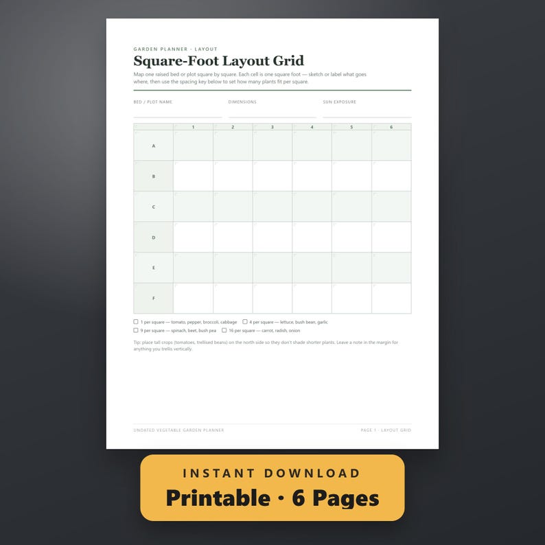 Seed Starting Schedule Printable, Vegetable Garden Planner PDF, Crop Rotation, Square Foot Grid, Frost Date, Instant Download