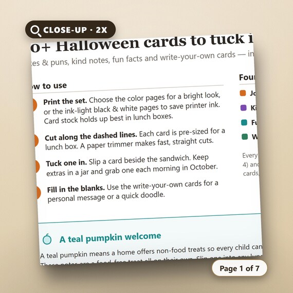 Halloween Lunch Box Notes for Kids, Fillable Note Cards, 40+ Not Too Spooky Jokes, Printable US Letter, A4, Instant Download, image 4