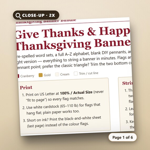Thanksgiving Banner Printable, Fillable Give Thanks & Happy Thanksgiving Bunting, A-Z Letters, DIY Pennants, US Letter, A4, Instant Download, image 4