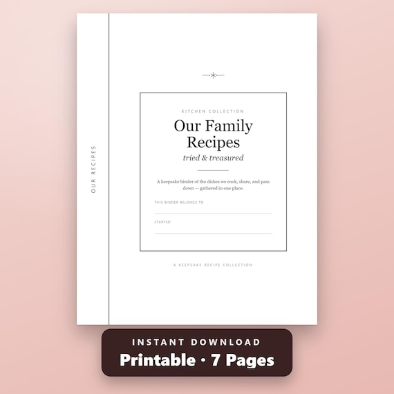 Recipe Binder Kit Printable, Fillable 4x6 Recipe Cards, Dividers, Cover, Conversions Chart, US Letter PDF, Instant Download